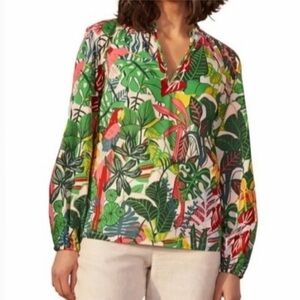 Boden 100% Cotton Palm Leaf Paradise Tropical Jungle Blouse Top pink green 6
